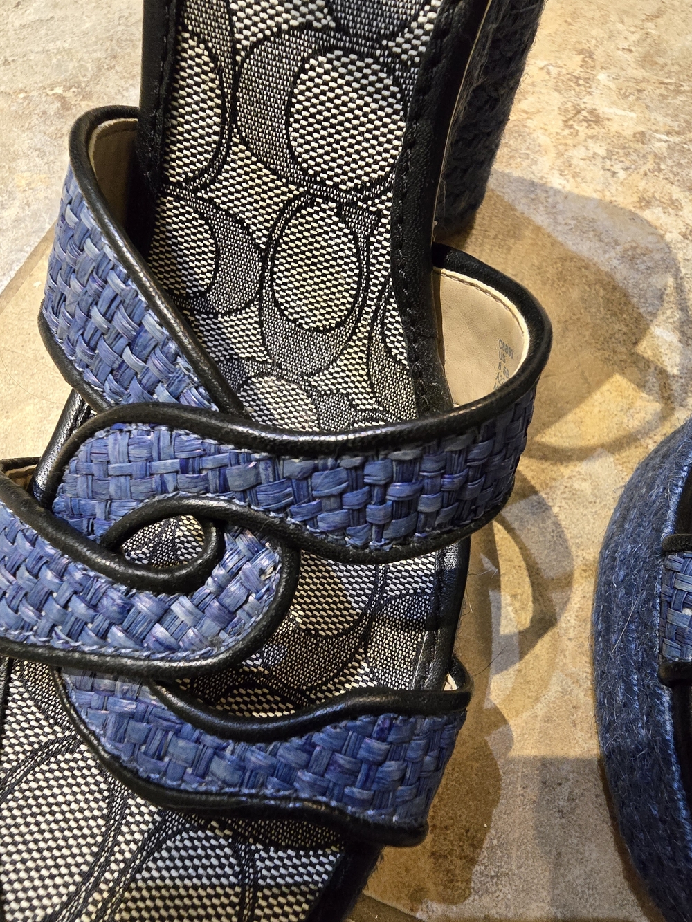 Coach Navy Woven Platform Sandals with Ankle Strap - Picture 4 of 6
